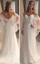 Backless Lace Sheer Long Sleeves Lace Beach Bohemian Wedding Bridal Gown