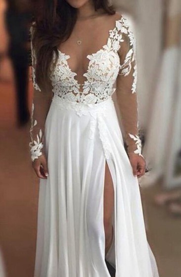 floor length white lace dress