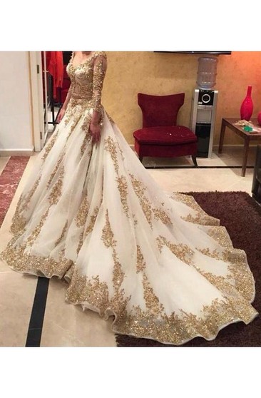 white gold wedding gown