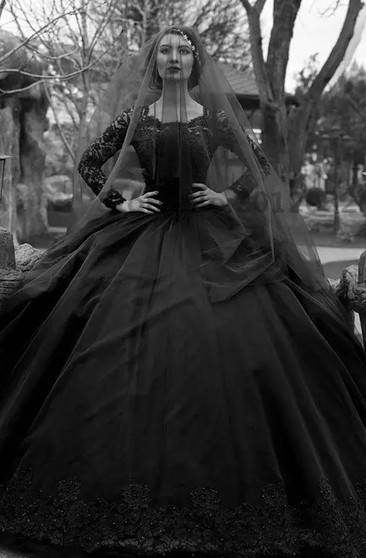 black wedding dresses with long trains