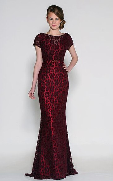 Scoop Neck Mermaid Lace Long Dress With Long Bell Sleeve - Dorris Wedding