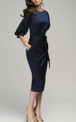 Chic Navy Blue Maxi Evening Retro Style Wedding Pencil With Belt Dress