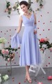 Chiffon V-Neck Tea-Length Dress With Criss-Cross Ruching